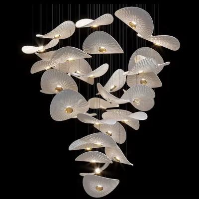 China Pendant Lamps Customized Lighting Banquet Hotel Villa Shopping Center Project Glass Ceramic Lotus Leaf Hanging LED Chandeliers zu verkaufen