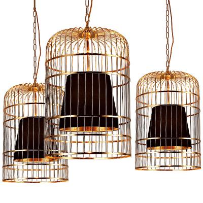 China Large black gold luxury metal pendant light modern kitchen dining hanging lamp home decor minimalist big bird cage chandelier for sale