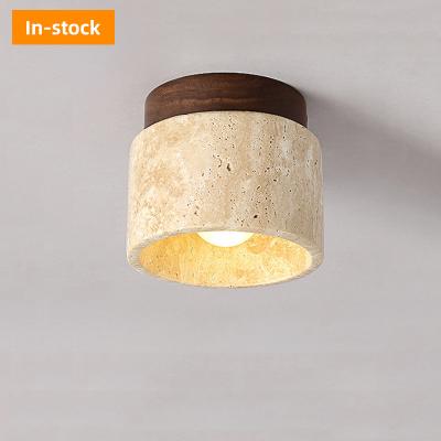 China New Style Natural Yellow Marble Square Small Ceiling Lamp Exquisite Decorative round stone Lights For Balcony corridor for sale