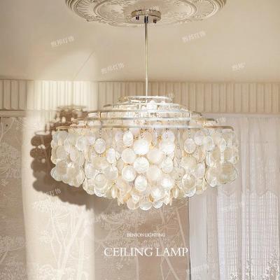 China Chandelier Romantic Hotel Living Bedroom White Natural Pearl Seashell Capiz Hanging Pendant Lights for sale