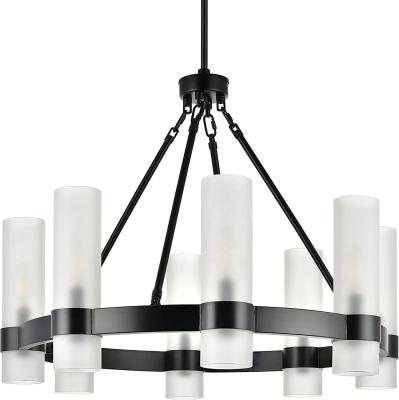 Κίνα Matte Black Chandelier Dining Room Light Fixture Small Wagon Wheel Round Industrial Modern Farmhouse s προς πώληση