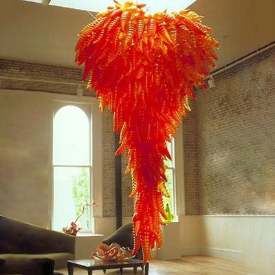 China Wedding Decor Red Murano Glass Chandelier Hotel Lobby Iron Hanging Custom Color Villa LED Pendant Light for sale