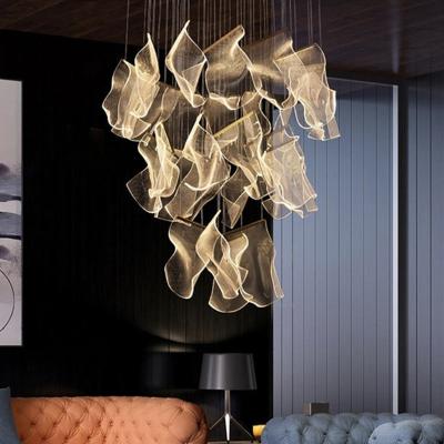 中国 Indoor Hotel Lobby Decoration Lighting Custom Large Project Stainless Steel Acrylic Led Luxury Stair Pendant Light 販売のため