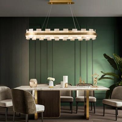 China Large Luxury Pendant Lamp Alabaster Restaurant Bar Living Room High Quality Round Rectangular Marble Chandelier for sale