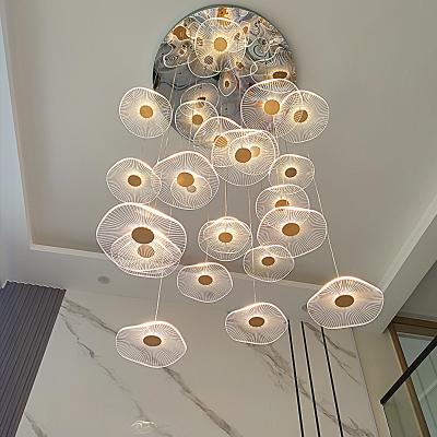 China Luxury Modern Acrylic Leaf Design Led Ceiling Lamp Lighting Chandelier For Staircase Home Deco for sale