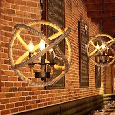 China Factory Price Retro Industrial Hemp Rope Hanging Chandelier Lighting Vintage Iron Led Lamp Pendant Light For Restaurant en venta