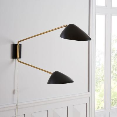 Китай Contemporary Mid Brass Unique Black Shade 2-Light Swing Arm Sconce for Indoor Home продается