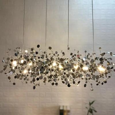 China European Dining Room Lustre Stainless Steel Pendant Light with Gold Leaves D40CM in Silver for sale