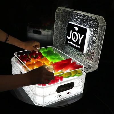 China Acrylic Suitcase Light Display Box for Showcasing LED Bracelet Jewelry Snacks and Fruit for sale