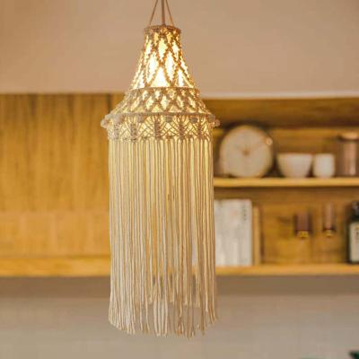 중국 Fringe Bohemian Light Cover Handmade Cotton Rope Macrame Chandelier Lamp Shade 판매용