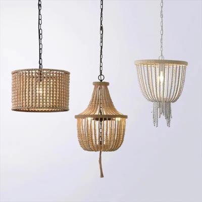 China Wooden Beads Pendant Lamp for Villa Living Room Loft Vintage Wood Led Chandelier for sale