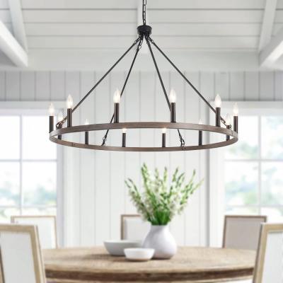 China AC 110V ± 10% Black Wagon Wheel Chandelier Diam 3812 Lights Large Farmhouse Chandeliers for sale