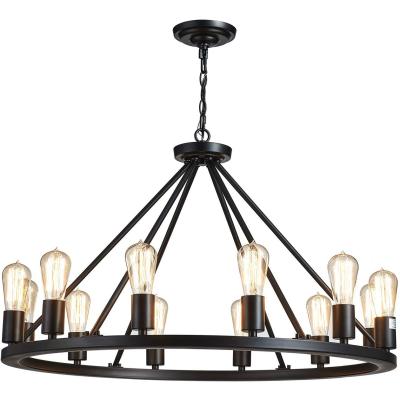 Κίνα Dimmable Farmhouse Rustic Dining Room Fixture Rectangular Black Wagon Wheel Chandelier προς πώληση