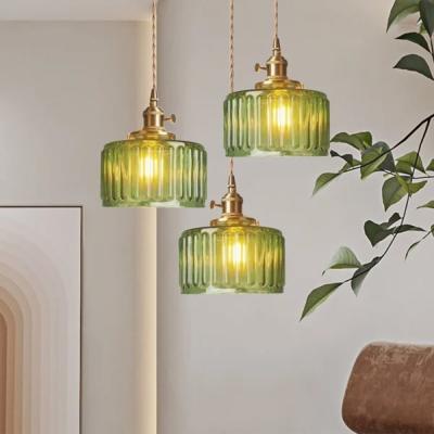 China Lighting Solutions Service Vintage Cylinder Ribbed Glass Pendant Light with E26 Light Source for sale