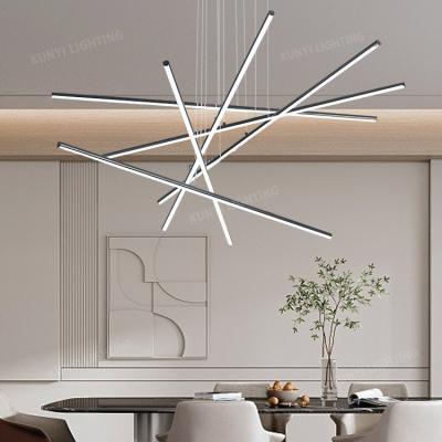 Cina Minimalist Modern Black Aluminum Linear Pendant Light for Indoor Kitchen Island Decor in vendita