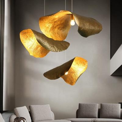 China Hotel Home Decoration LED Lotus Leaf American Style Hammered Brass Hanging Pendant Light for sale