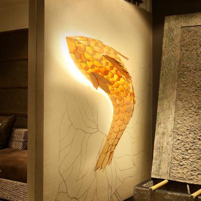 China Handcrafted Japanese Style Wood Fish Wall Light Led 12w for Living Room Bedside Stair Lighting Decor Lamp Art Deco IP20 for sale