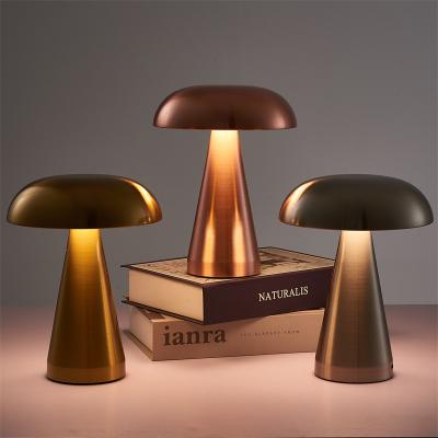 China Nordic Led Gold Table Lamp for Bar Hotel Decoration Mushroom Rechargeable Desktop Night Lights 3color Touch Switch Bedside 20.5*15.5cm for sale