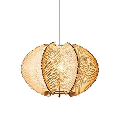 China D40*H30cm Japanese Pumpkin-Shaped Handmade Wood Pendant Lamp Solid Wooden Light for sale