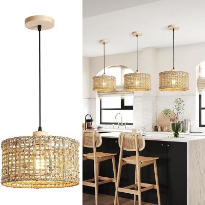 중국 Led Chip Smd Handmade Woven Rattan Pendant Light Natural Lighting Fixture Ceiling Wicker Hanging Lamp Chandelier for Kitchen Island 판매용