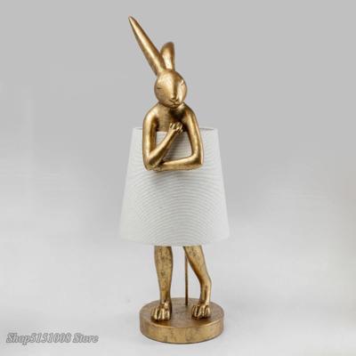 China Green Resin Rabbit Table Lamps in Nordic Design for Retro Bedroom Decorative Desk Light Fixtures for sale