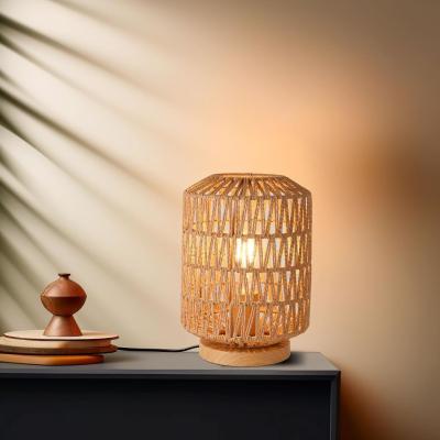 中国 Vintage Wicker Table Lamp Handmade Boho Style for Bedroom Living Room Kids Cafe Decor 販売のため