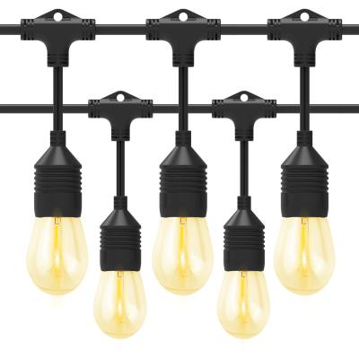 Chine Patented Design 18/2 SJTW Heavy Duty 48ft 15 pcs Suspended Dimmable Edison Bulb Outdoor S14 String Lights LED Energy 15 lm/w à vendre