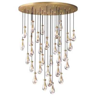 中国 30000 Working Time Stair Crystal Raindrops Chandelier Lighting Round Large Pendant Light High Ceiling Luxury Long Rain Drop Chandelier 販売のため