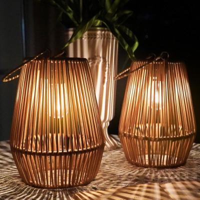 China Stainless Steel Modern Rattan Solar Lantern with Handle Eco-Friendly Outdoor Lighting for sale