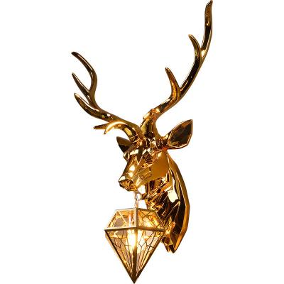 China 50000 Working Time Nordic Antler Wall Deer Lamp for Bedroom Kitchen Lights Antique Rustic Country Village LED Golden Resin for sale