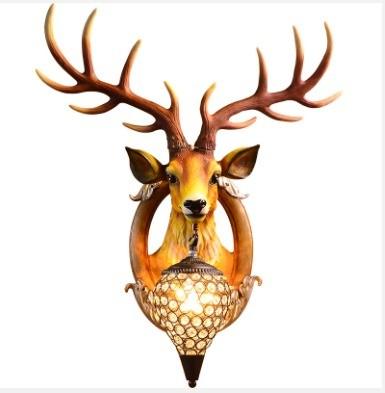 China Antlers Deer Head American Country Retro Style Resin Indoor Led Wall Lamps 50000 Hours Lifespan Environmental Material for sale