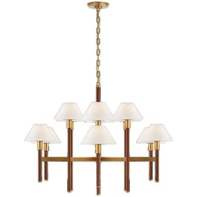 Cina Radford Large Two Tier Chandelier Metal and Natural Wood Ceiling Lamp in vendita