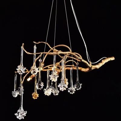 China Modern Design Branch Chandelier Rose Crystal Hanging Light All Copper Ceiling Lamp for sale