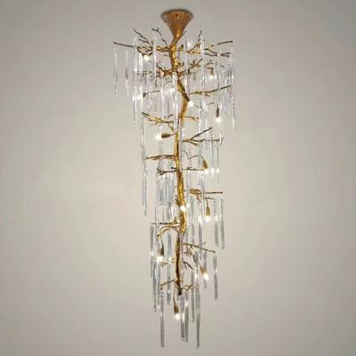 China Modern Gold Tiered Icicles Crystal Branch Chandelier Copper Pendant Lights for hotel villa for sale