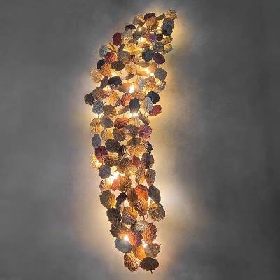 China Modern Copper Wall Sconce with Bronze Leaves Art Deco Wall lamp for hotel villa Restaurant à venda