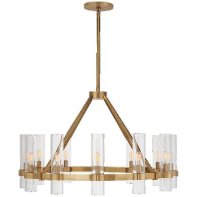 China Presidio Medium Chandelier Polished Nickel Round Glass Tube Ceiling Lamp for Living Room Dining Bath en venta