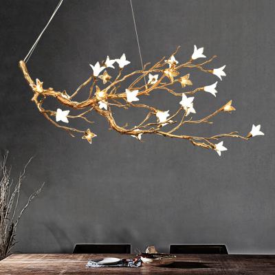 China Modern Nordic Tree Branch Chandelier Handmade Glass Flower Hanging Light Copper Ceiling Lamp à venda