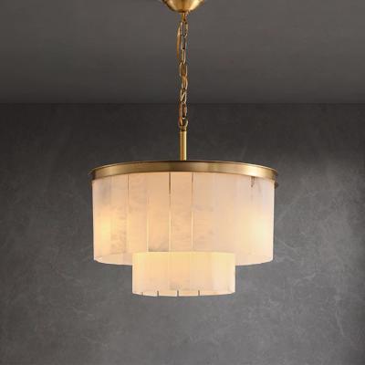 China Designer Hanging Lamp High Ceilings Chandelier with Large Alabaster Marble Brass Pendant Light Te koop