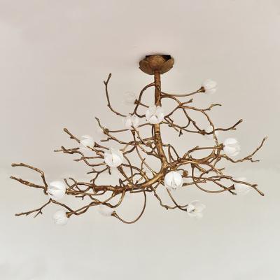 China Branch Shape Suspended Lighting Tree Wabi Sabi branch chandelier Milky White Bud Crystal Lamp à venda