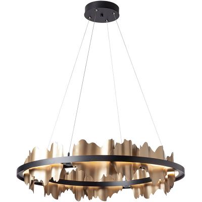 China Sophisticated Style Round Ring Pendant Ceiling Light LED Modern Gold and Black Chandelier No Dimmer 1 PCs/ Ctn for sale