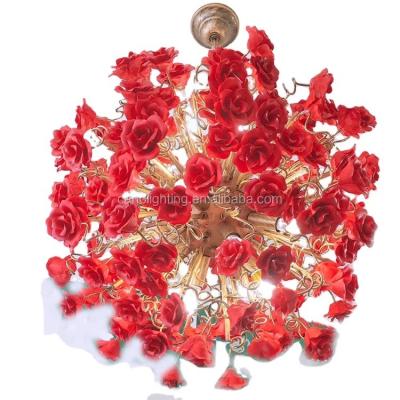 Cina Ceramic Rose Flower Garden Chandeliers Lighting Pendant Lamp Fashion Ceiling Lights Led Light Source Wrought Iron lamp IP Rating ip20 in vendita