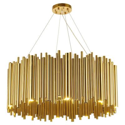 China Modern Living Room Other Luxury Lustre Chandelier Large Italian Gold Wedding Lamp with Stainless Steel Pipe Pendant Light for sale