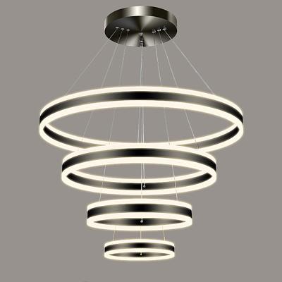 China Smart Acrylic Circle Ring Chandelier para el comedor Salón de estar Lámpara de colgante apagable Iluminación interior de la cocina del dormitorio moderno en venta