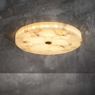 China Switch Control Spanish Copper Marble Bedroom Ceiling Lamp for Luxury Room Round Balcony Brass Alabaster Chandelier Light zu verkaufen