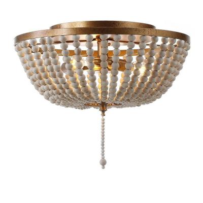 Cina Entryway Home Fixture American Design Hanging Lamp Rustic Wooden Bead Ceiling Light with Glass Shade and Touch Control in vendita