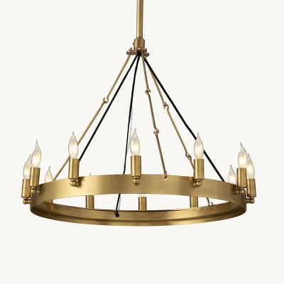 Cina 3- Lighting Solutions American Brass Pendant Lights Vintage Wagon Wheel Chandelier LED Hanging Lighting Ceiling Fixtures in vendita