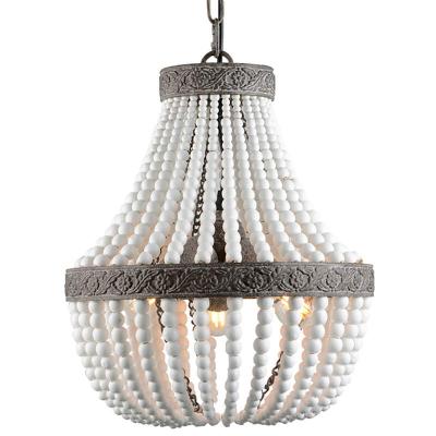 China Switch Control Rustic Boho Farmhouse Wood Beaded Chandelier Antique White Finishing for Bedroom Kitchen Island Girl Room for sale