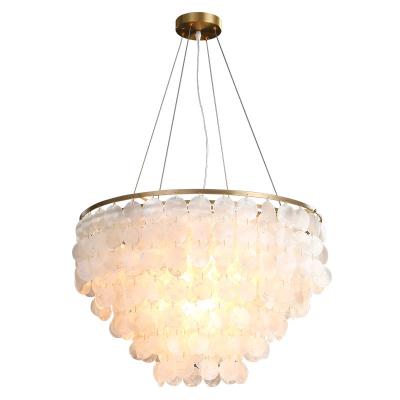 China DIY Modern Home Decorative Capiz Round Sea Piece Hotel Living Room Bedroom Chandelier Pendant Ceiling Hanging Light 30000 Hours Lifespan for sale