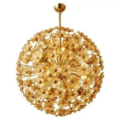 Κίνα Modern Decorative Lighting 15kg Italian Design Midcentury Luxury Murano Glass Antique Brass Flower Chandelier for Dining Room προς πώληση