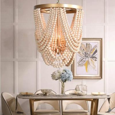 China Control Mode American Rustic Farmhouse Light Bead Chandelier Vintage Beaded Pendent Lighting Fixture for Kitchen Island Dining Room for sale